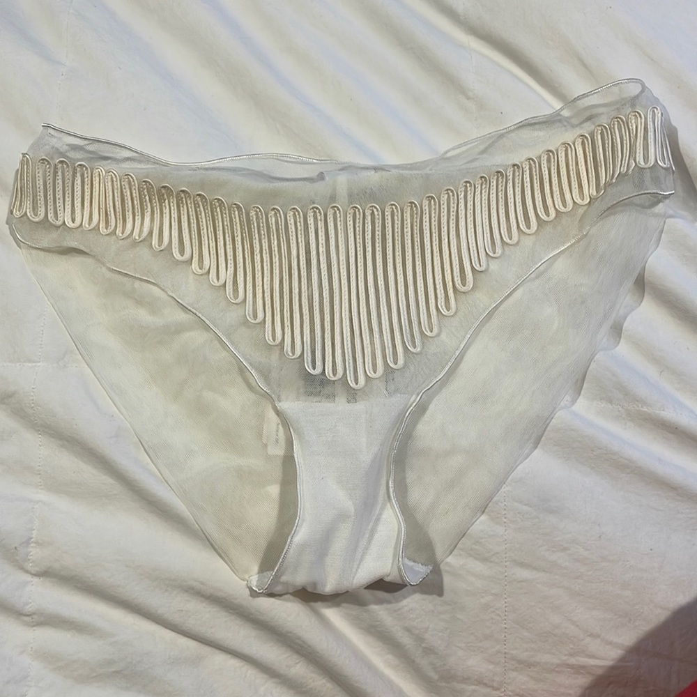 La Perla White Mesh Brief, with Ribbon Detailing. Size US34